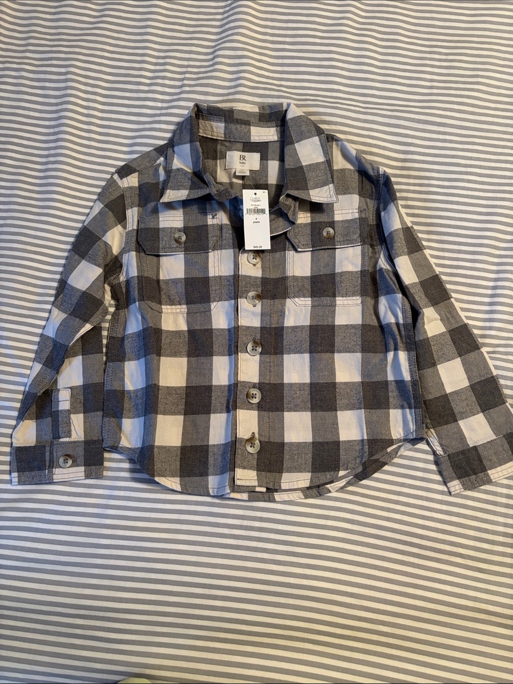 Banana Republic Kids Gray & White Buffalo Check Button-Up Shirt